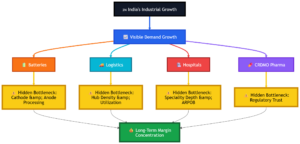 India Sector Analysis: Industrial Bottlenecks & Strategic Supply Chains Industry Across industries, profits concentrate at hidden chokepoints where infrastructure, trust, processing capability, or network control becomes difficult to replicate.